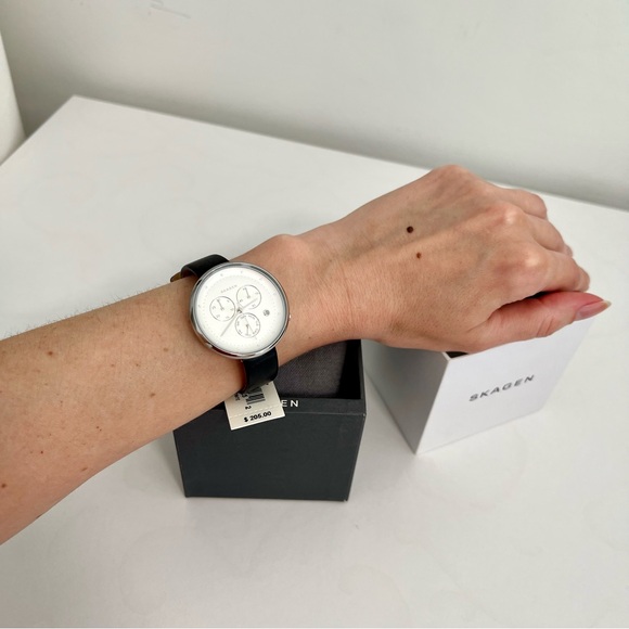 Skagen Women's Gitte Chronograph Black Leather Strap Watch - Picture 6 of 17